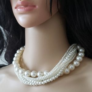 Overlapped 7 Strand Ivory Faux Pearl Necklace
